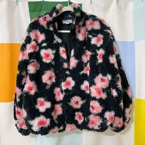 Sandy Liang x Target black and pink floral fleece oversized pullover NWOT